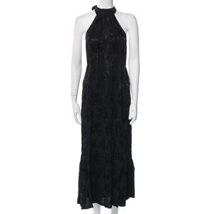 Saylor Black Halter Neck Floral Evening Dress Open Back